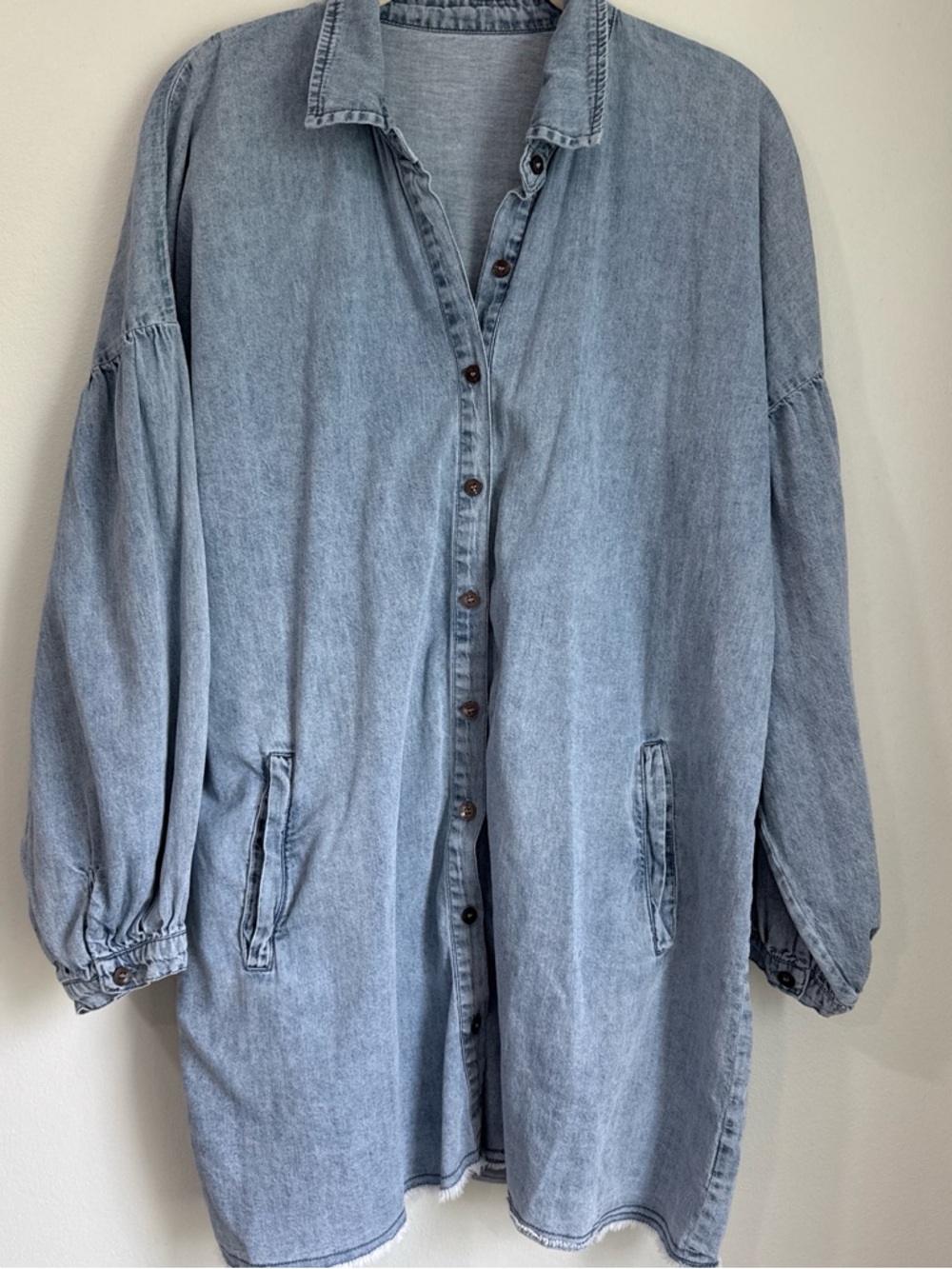 Oversized Light Wash Denim Button-Up Tunic